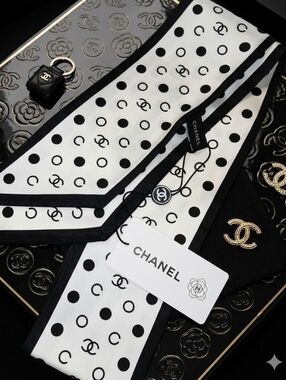 C Black and White Polka Dot Silk Twilly Scarf